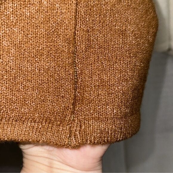 Trendy M-L Green Brown Ivory Color Block Knit Back Tie Sweater - Picture 10 of 15